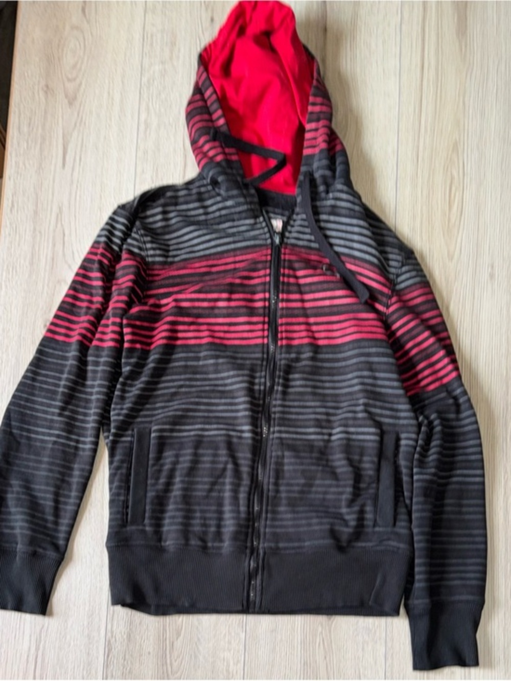 OP Black & White Striped Zip Hoodie sweatshirt hooded sweater